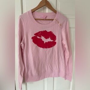 Lilly Pulitzer Cashmere Sweater Pink Lips Graphic NWT Size XL Fits L